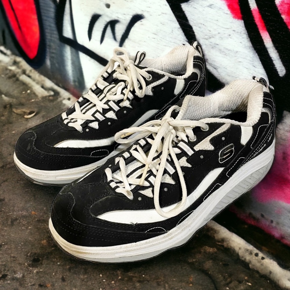 Skechers Size 9 Fitness Shapeups Y2K Black White Womens Sneakers
